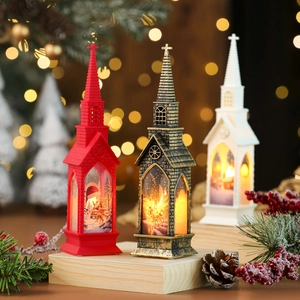 Christmas church lanterns with LED flickering candle lights in red, bronze and white finish