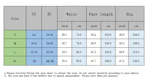 Tableau des tailles pour jeans femme avec mesures US, EU, hanches et taille en cm