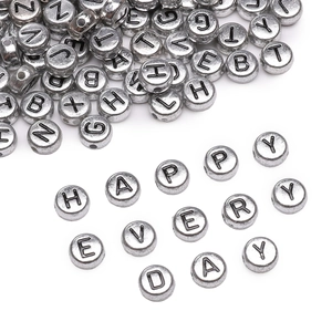 Silver 4x7mm acrylic alphabet beads for DIY jewelry making and custom necklace crafts