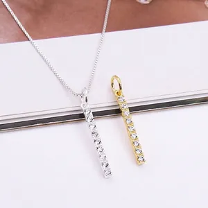Minimalist Rectangle Bar Pendant 925 Sterling Silver Micro Pave Cubic Zirconia For Necklace Bracelet DIY Jewelry Making