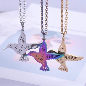 Hummingbird pendants in gold, silver and rainbow colors made of polished stainless steel