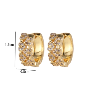 Detailed size view of gold-plated hoop earrings with micro-paved cubic zirconia