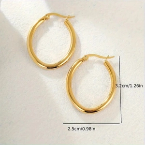 Stainless Steel Oval Hoop Earrings Vacuum Plated Gold Geometric Minimalist High Polish Fashion Jewelry For Women
