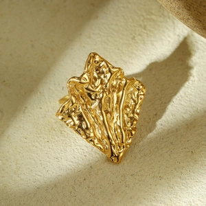 French vintage irregular wrinkled stainless steel gold ring with sculptural texture