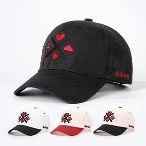 Baseball Cap Poker Suit Heart Spade Embroidery Adjustable Sun Protection Breathable Retro Street Style Hat Unisex