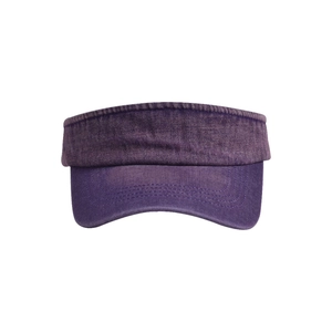 Detail of purple washed cotton sun visor showing durable reinforced brim stitching