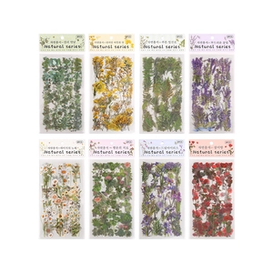 8 packs of floral PET stickers including lavender and daisies for scrapbooking decor