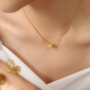 18K gold plated snake chain necklace featuring a sliding Fu character round pendant