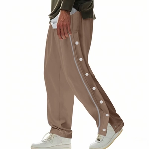 Pantalon de jogging hip-hop kaki pour homme avec boutons-pression latéraux et coupe ample