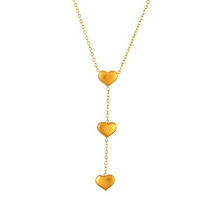 Collier en Y en acier titane plaqué or 18k avec trois pendentifs en forme de cœur