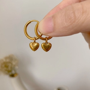 Minimalist gold plated stainless steel heart charm hoop earrings for women stylish look