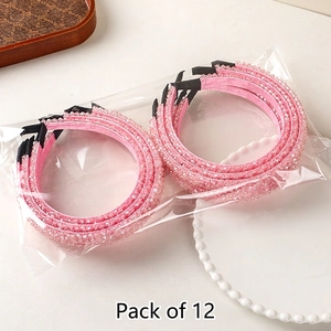 Pink beaded crystal headband set of 12 pieces with elegant faux pearl embellishments