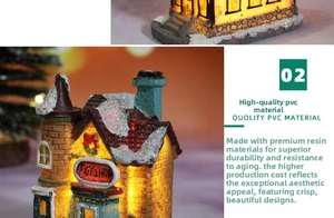 Macro detail of a lighted resin Toy Shop miniature house with LED festive glow
