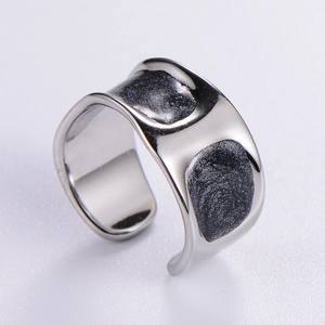 Minimalist irregular concave silver ring with black matte inlay for men and women