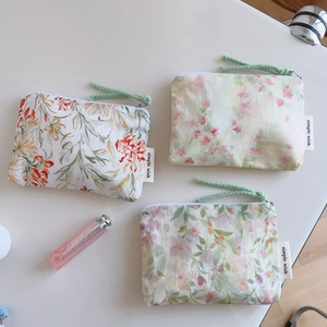 Floral cotton small zipper pouches for lipstick and coins in three aesthetic patterns
