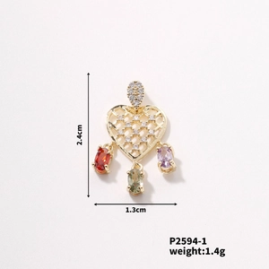 Detailed view showing a gold heart pendant with multicolor pear-cut gems and 2.4cm height
