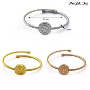 Three-color Hamsa Hand stainless steel cuff bracelets with 62mm diameter and wire design