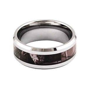 Bague en tungstène argenté de 8 mm avec bande de camouflage pour un look minimaliste