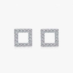 Square Stud Earrings With 925 Sterling Silver Earring Post Pave Cubic Zirconia Minimalist Elegant Jewelry For Women