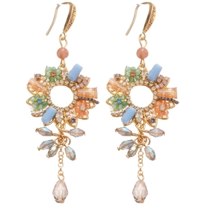 Floral zircon tassel earrings with crystal beads in French vintage court style