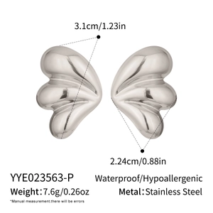 Polished stainless steel butterfly wing earrings with detailed dimensions and weight specs