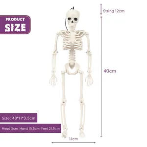 40cm Halloween plastic skeleton model with 12cm hanging rope and detailed size labels