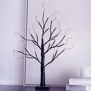 Modern black LED birch tree lamp with realistic bark texture for warm home indoor decoration