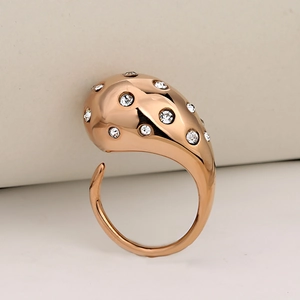 Golden teardrop open ring with sparkling crystal rhinestones in an elegant INS style