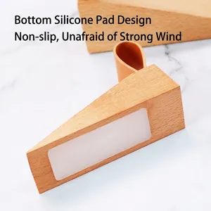 Nordic beech wood door stopper with anti-slip silicone base and leather hanging loop