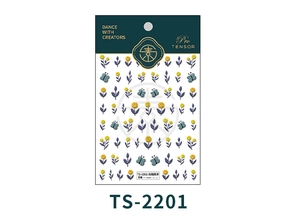 Close-up of 3D embossed flower and butterfly nail stickers with packaging TS-2201