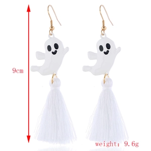 Halloween ghost enamel drop earrings with white tassels and 9cm length measurement
