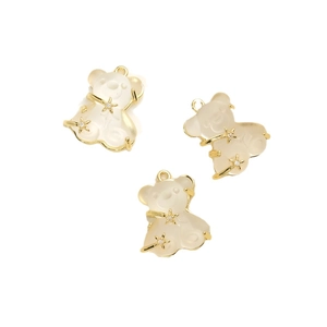 Cute resin bear pendants with gold plating and zircon inlay for DIY jewelry making