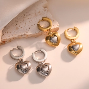 Heart Drop Earrings Titanium Steel Gold Plated Huggie Hoops Minimalist Vintage Jewelry For Women