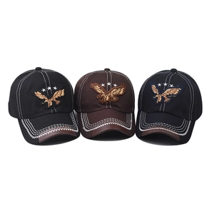 Cappellini da baseball classici in cotone lavato con ricamo aquila in nero, marrone e blu