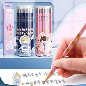 Wood Pencils Posture Correction Hole Design Triangle Barrel HB 2B Graphite Kids Students Eraser Top School Supplies