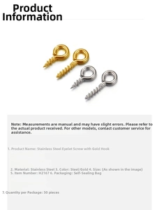 Detailed view of gold and steel screw eye pins in 50-piece DIY jewelry accessory packs