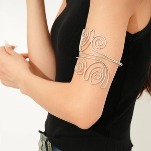 Chic silver twisted spiral metal arm cuff bracelet for women with geometric design