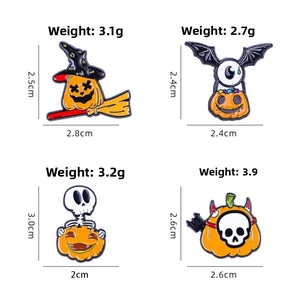 Detailed size and weight specs for Halloween pumpkin skull and ghost enamel pins
