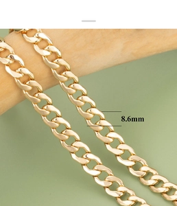 Detail of 8.6mm flat O-chain plated in 18K gold for DIY jewelry making projects