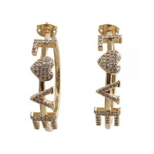 Gold-plated LOVE heart hoop earrings with micro-paved cubic zirconia crystals