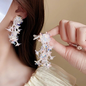 Flower Tassel Dangle Earrings Iridescent Acrylic Seed Bead Fairy Style For Women With 925 Sterling Silver Earring Post