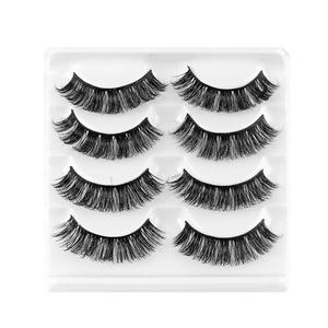 Dramatic 4 pairs D-curl Russian strip lashes in dense and voluminous black fiber