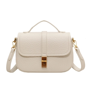 Vintage cream white square crossbody bag with lychee texture and gold metal buckle