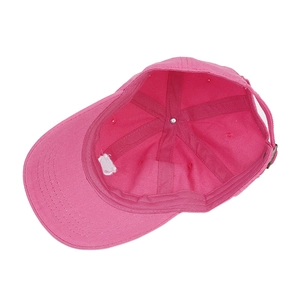 Detailed view of the internal stitching and adjustable strap on a pink cotton baseball cap