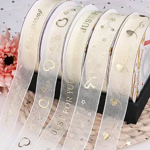 Chiffon ribbon with gold foil LOVE print for birthday cake and gift decoration