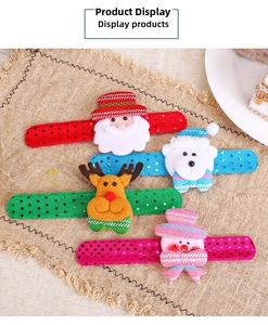 Colorful Christmas-themed sequined slap bracelets with plush cartoon characters for kids