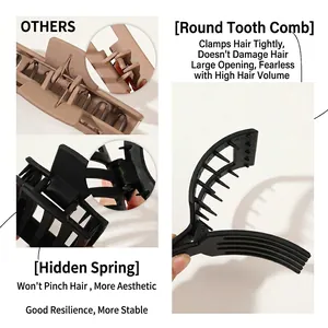 Matte square claw clip for thick hair with hidden spring and smooth comb teeth