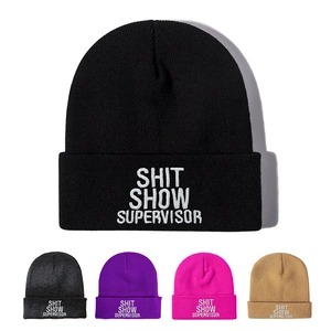 Beanie Hat Acrylic Knit Cuffed Letter Embroidery Shit Show Supervisor Casual Warm Winter Accessory For Men Women
