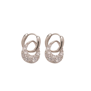 Elegant C-shaped silver earrings with sparkling teardrop zircon stones in a classic design
