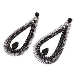 Elegant hollow teardrop earrings with sparkling crystals and black gemstone pendants